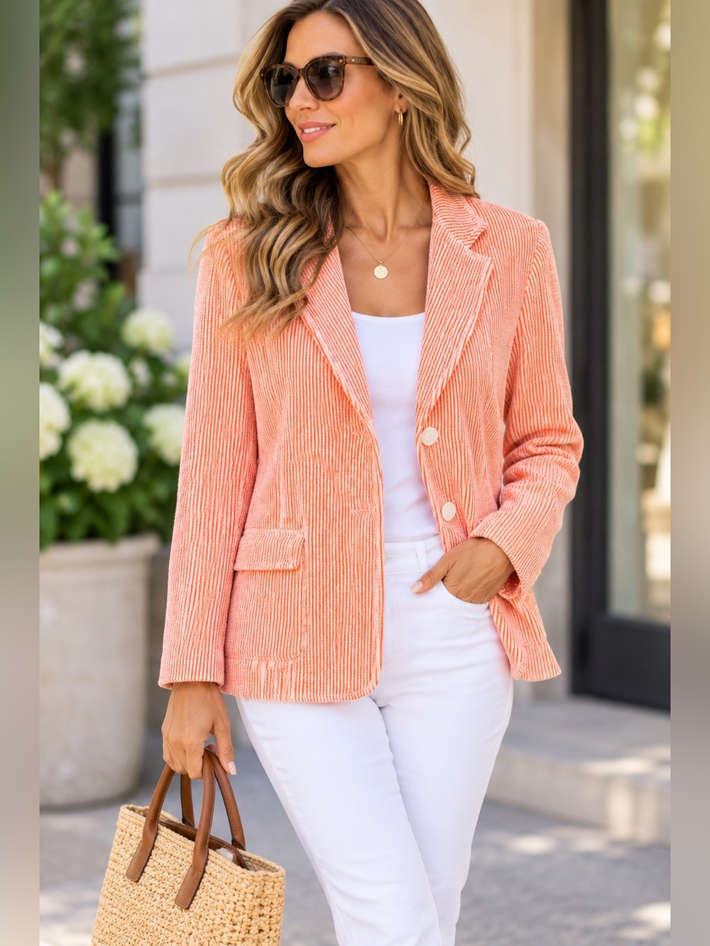 Amina Rubinacci Made in Italy Orange White Striped Knit Blazer Size 46/XL